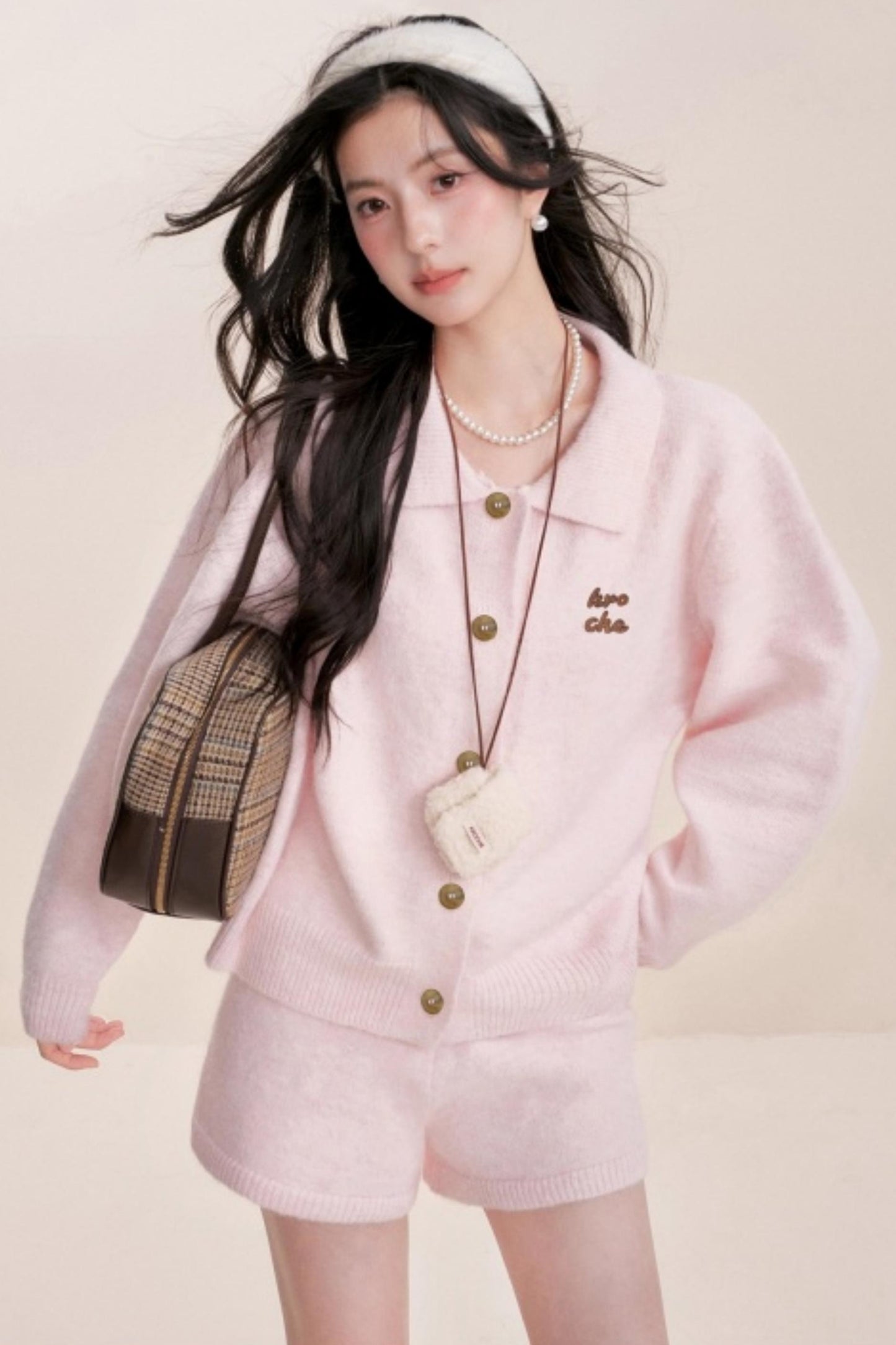 Velvet Contrast Lapel Cardigan Set-Up