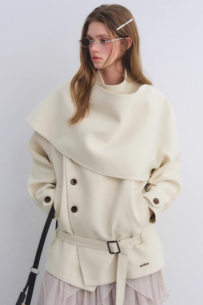 Wool Blend Shawl Collar Coat