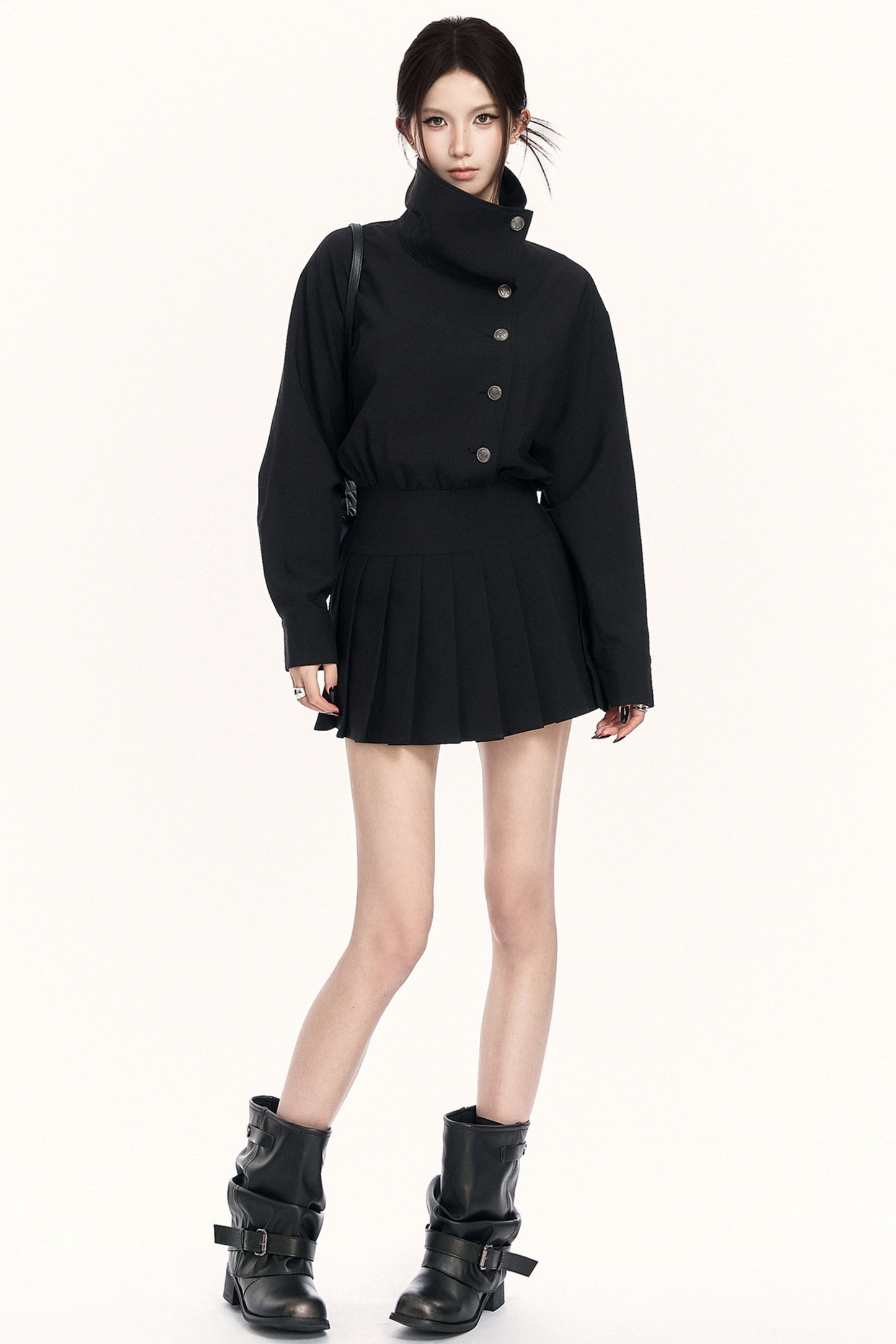 레트로 플리츠 트렌치 드레스