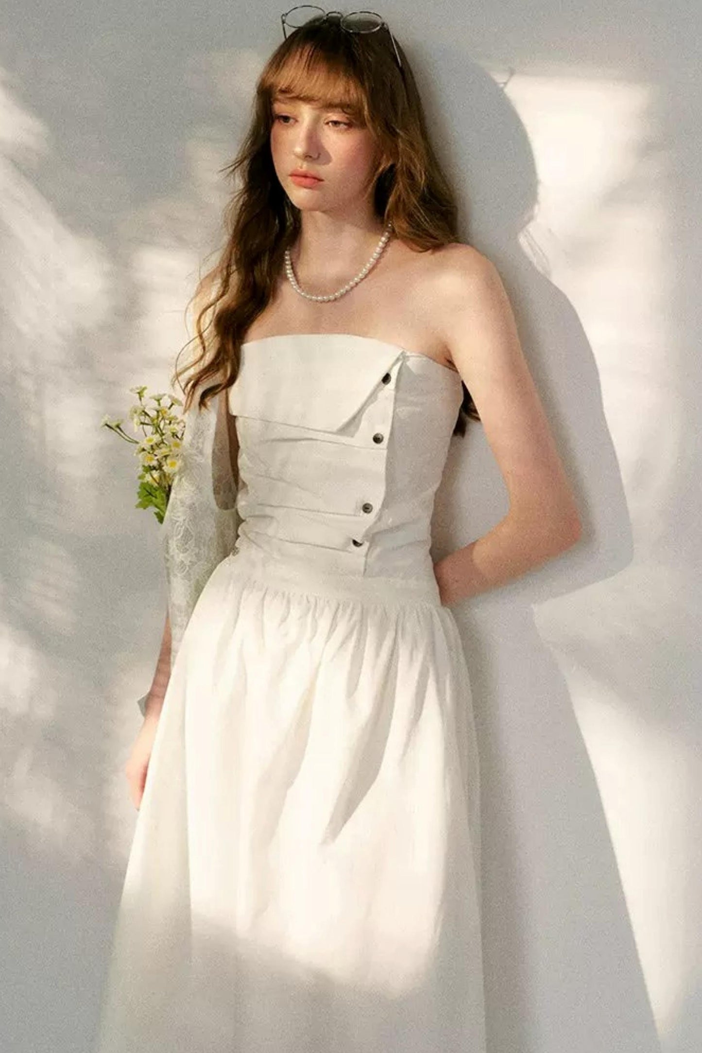 French Strapless Pleated A-Line Dress