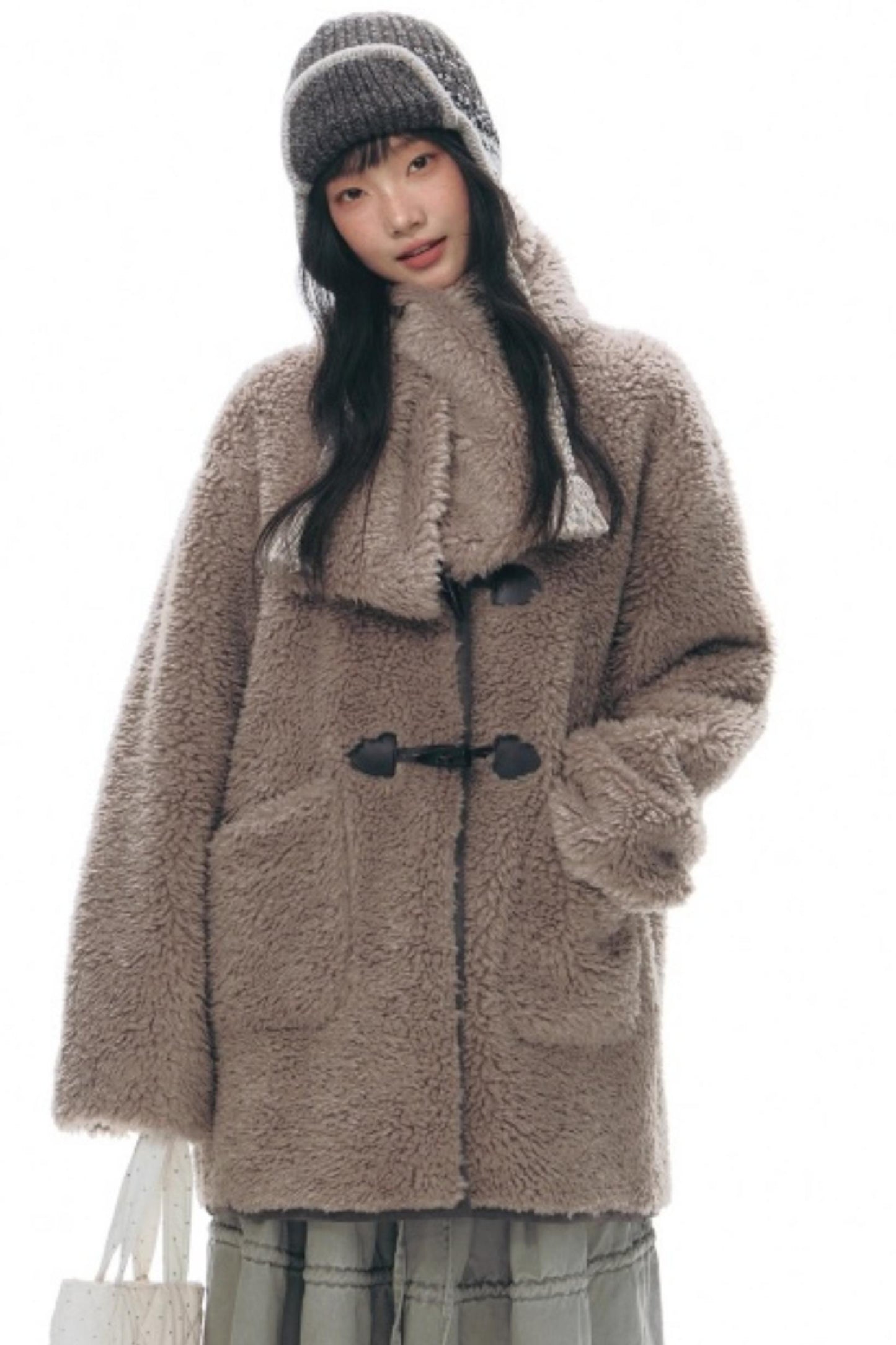 Lamb Wool Horn Button Jacket Set