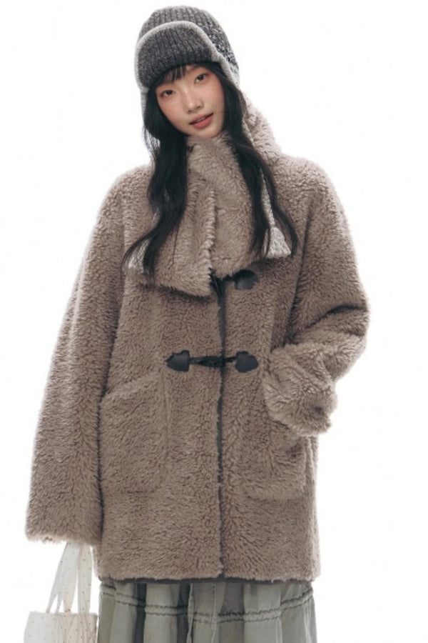 Lamb Wool Horn Button Jacket Set