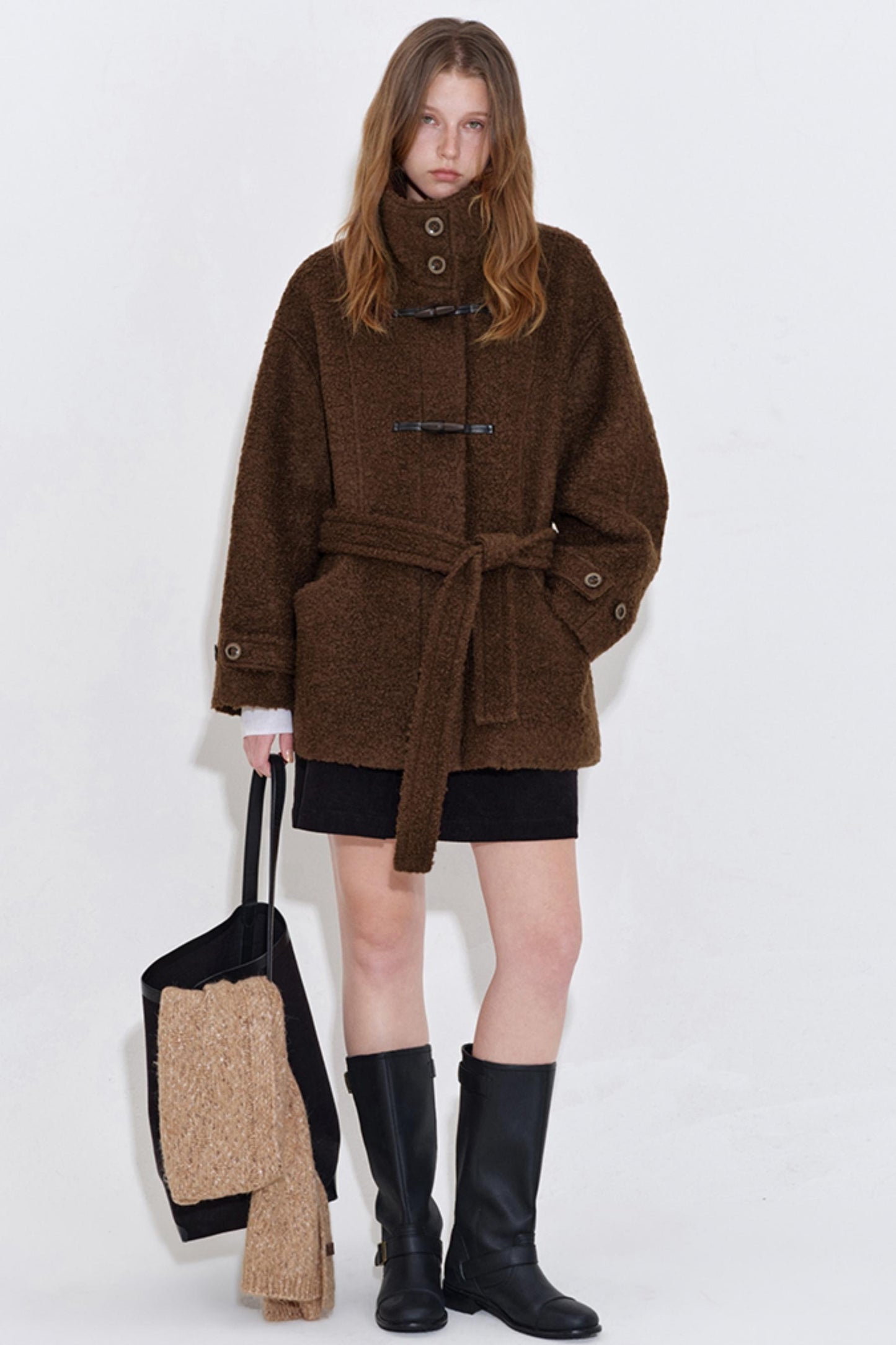 Wool Blend Leather Trim Coat