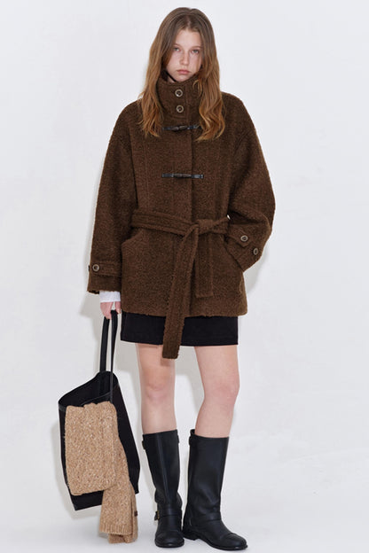 Wool Blend Leather Trim Coat