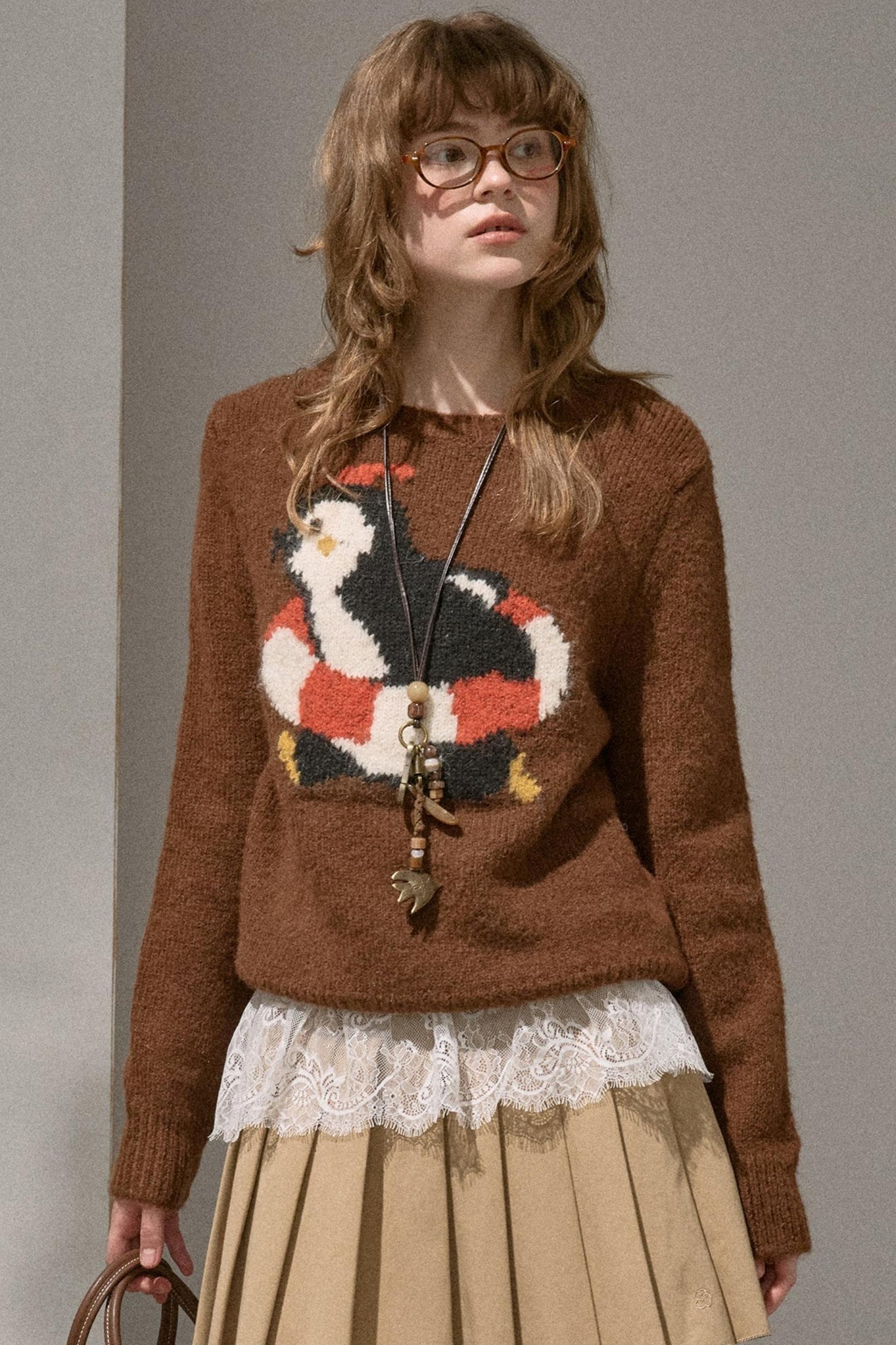 Vintage Penguin Jacquard Crew Neck Sweater