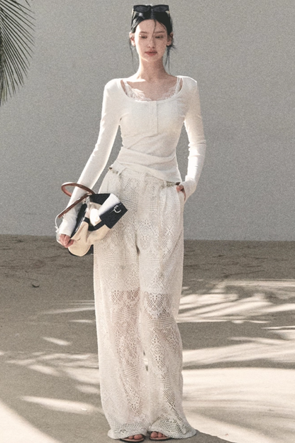 Hollow Crochet Lace Pants