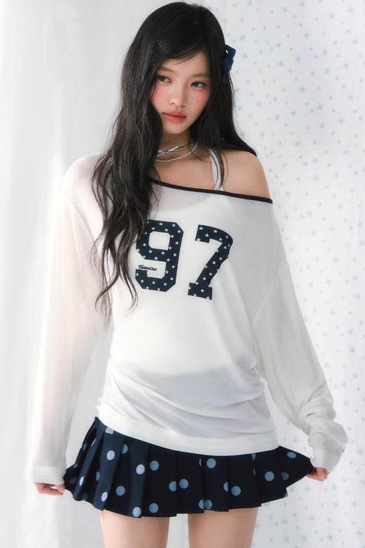 Off-Shoulder Digital Print T-Shirt