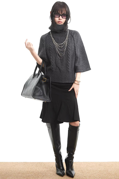 Black Pleated Fishtail Skirt