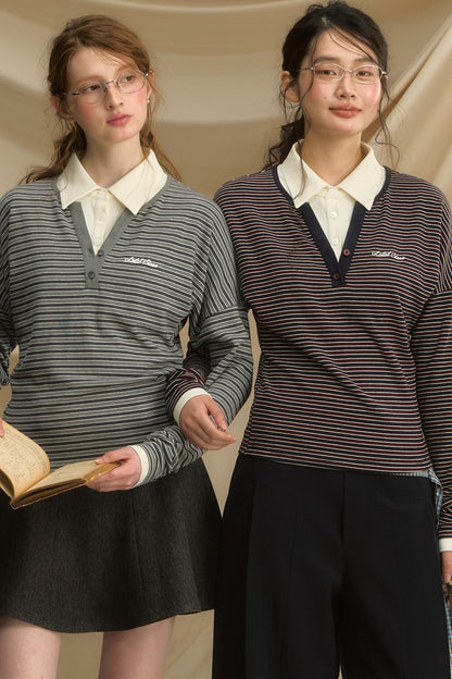 High-Intelligence Striped Long-Sleeved T-Shirt