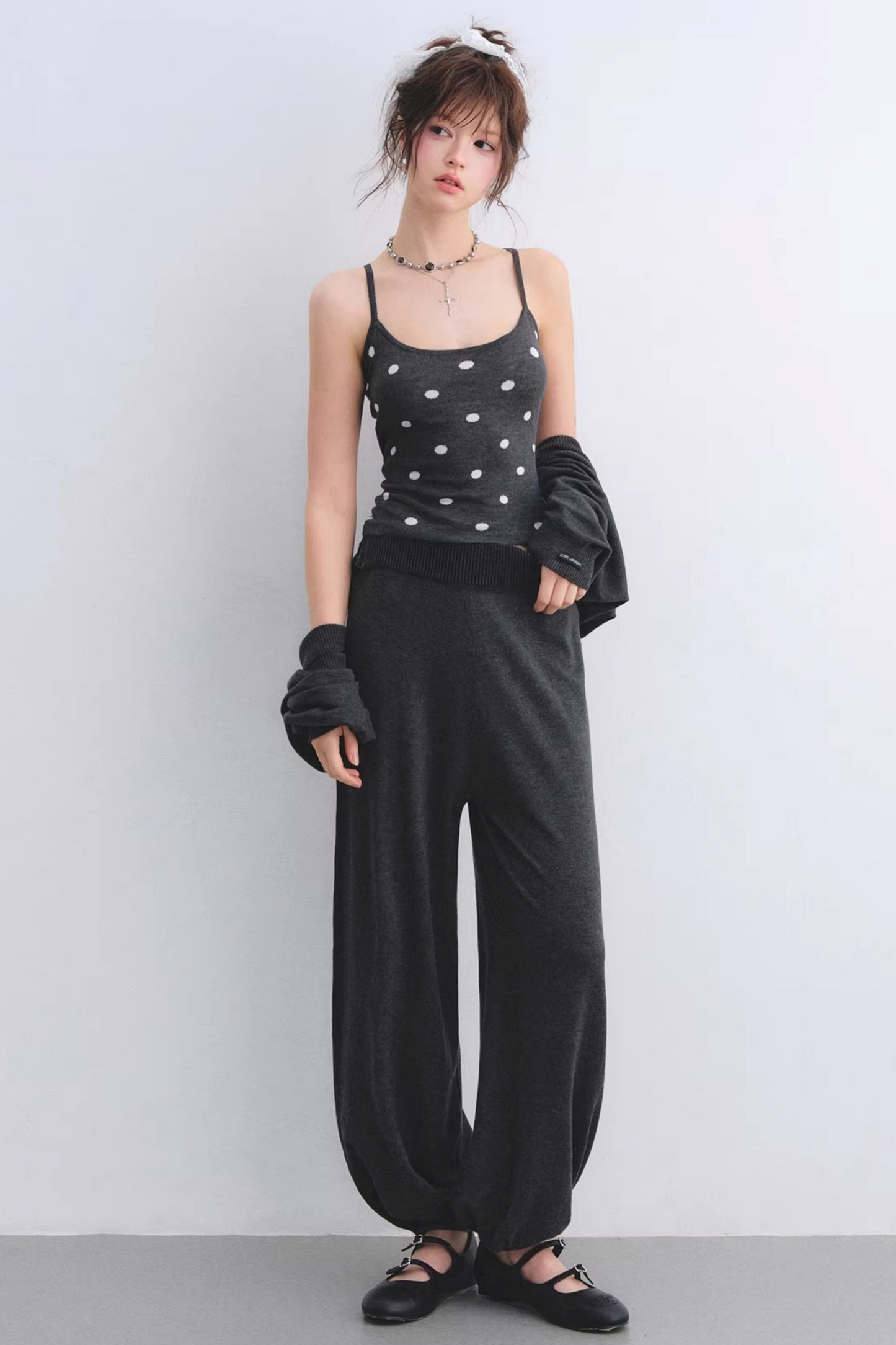 Lyocell Polka Dot Cardigan Camisole Set-Up