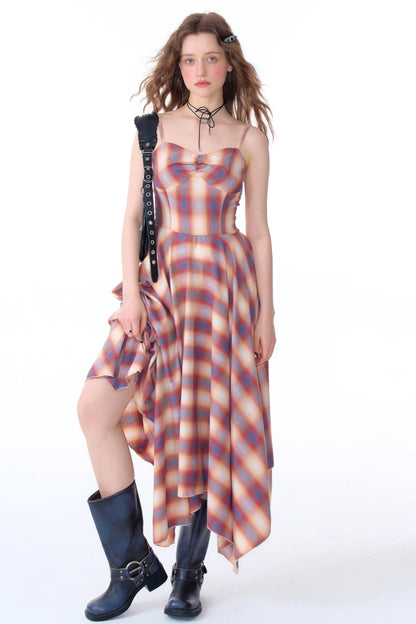 Retro Check Strap Dress