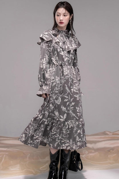 Lace-Up Shawl Collar Dress