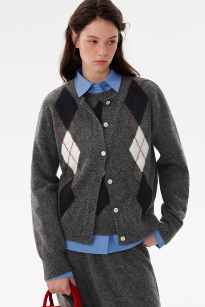 Rhombus Elements Knit Cardigan Set