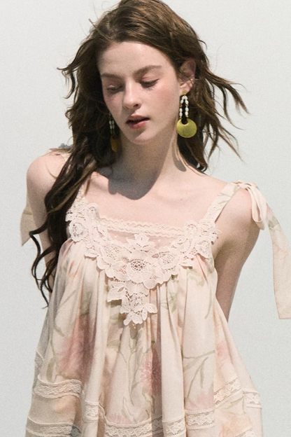 Acetate Linen Backless Camisole Set-Up