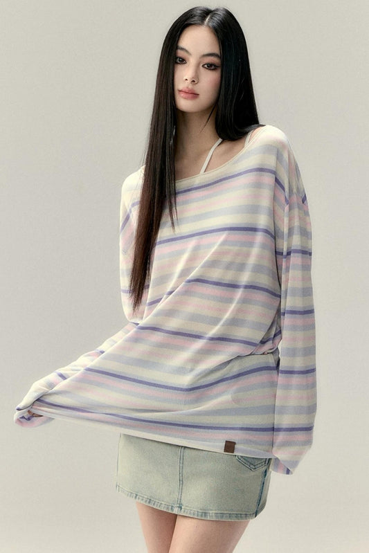 Colorful Striped Wool Acetate T-Shirt Set-Up