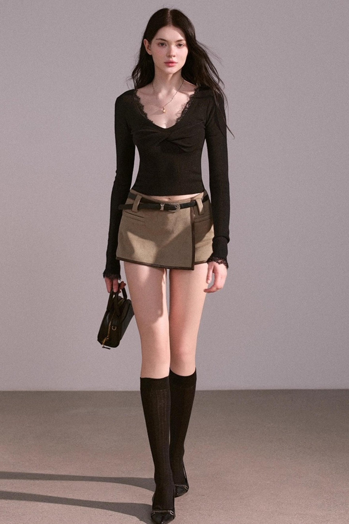 Spice Girl Khaki Suede Skirt