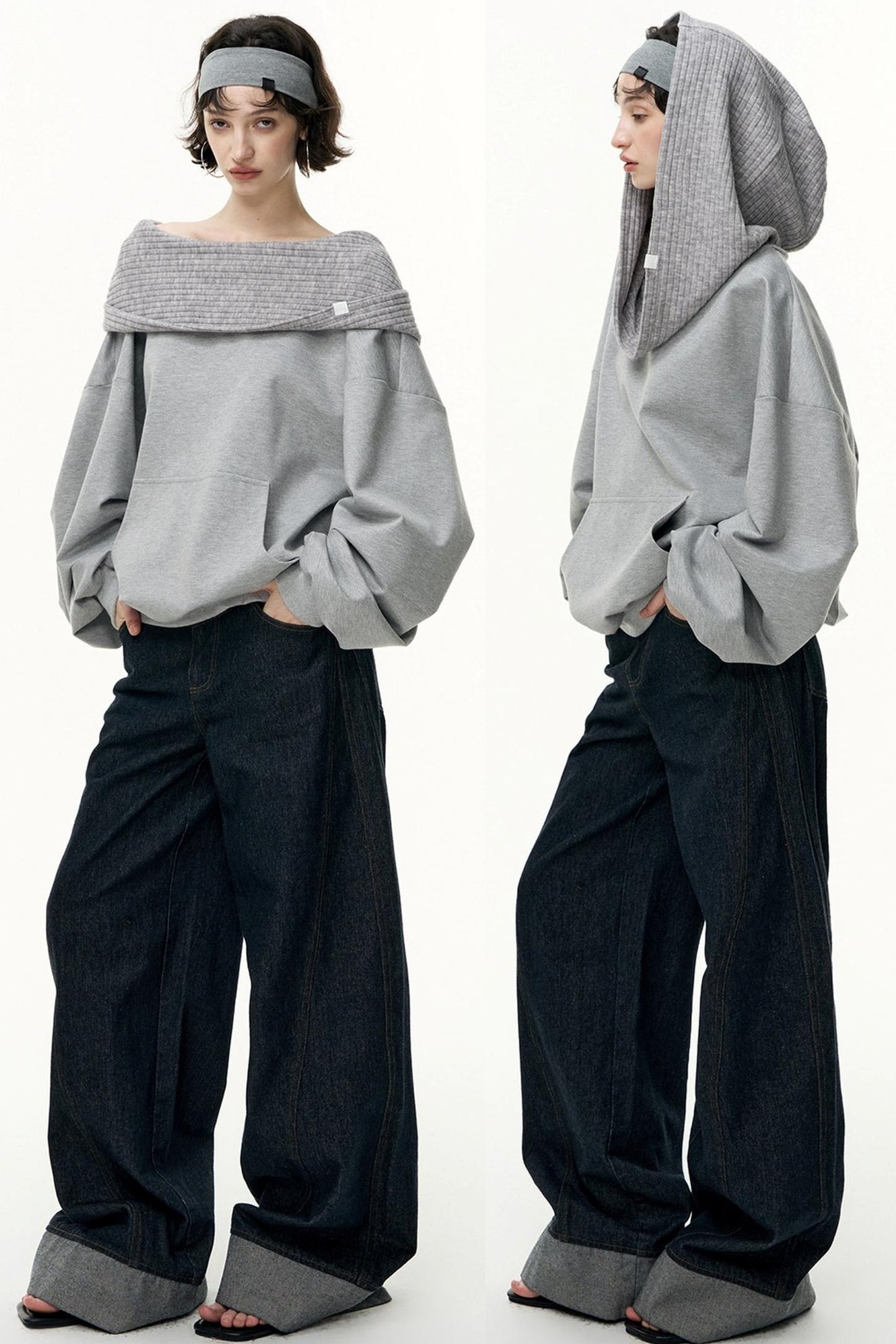 Slanted Shoulder Loose Pullover Sweatshirt