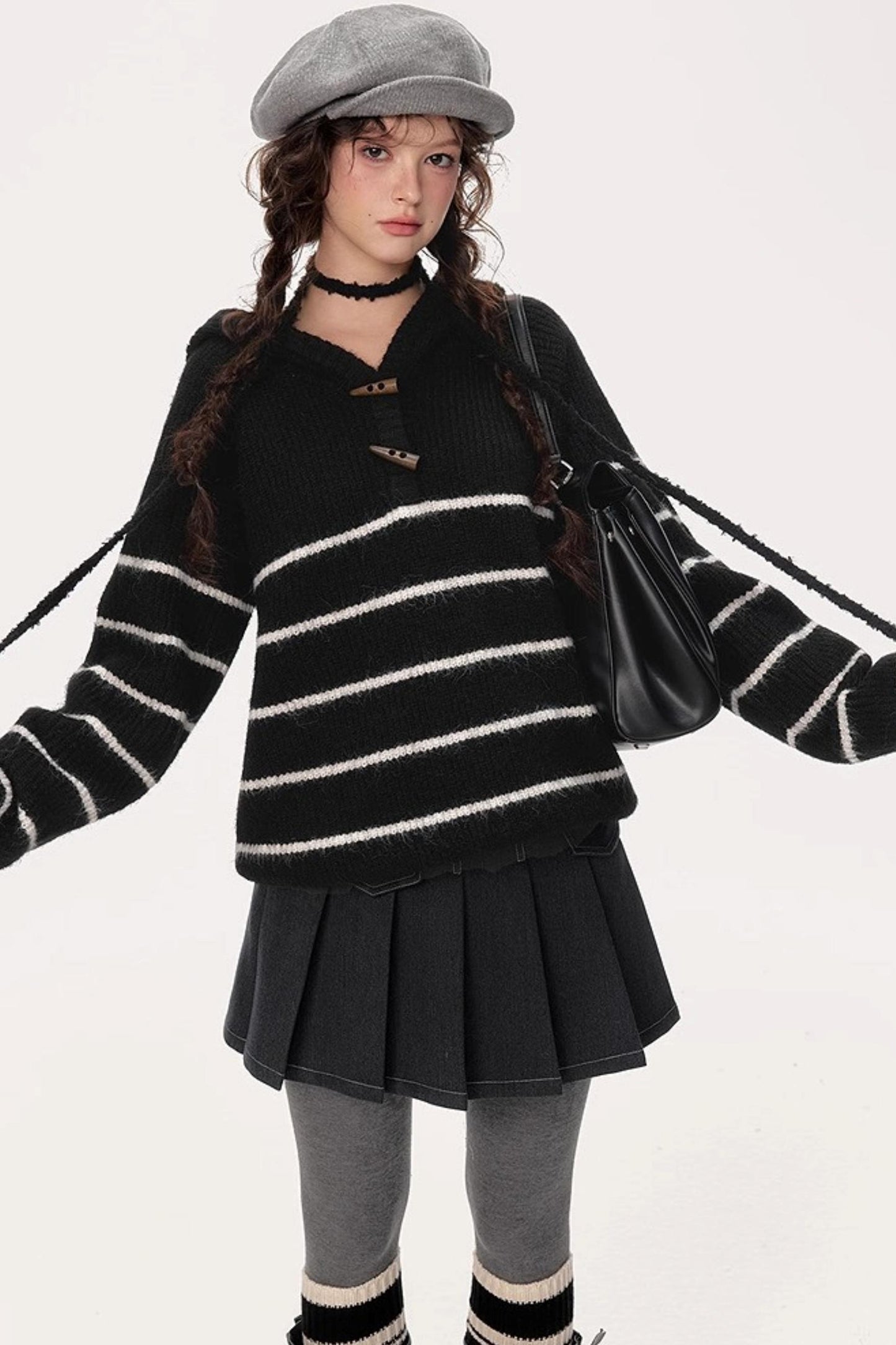 Hooded Striped Knit Sweater