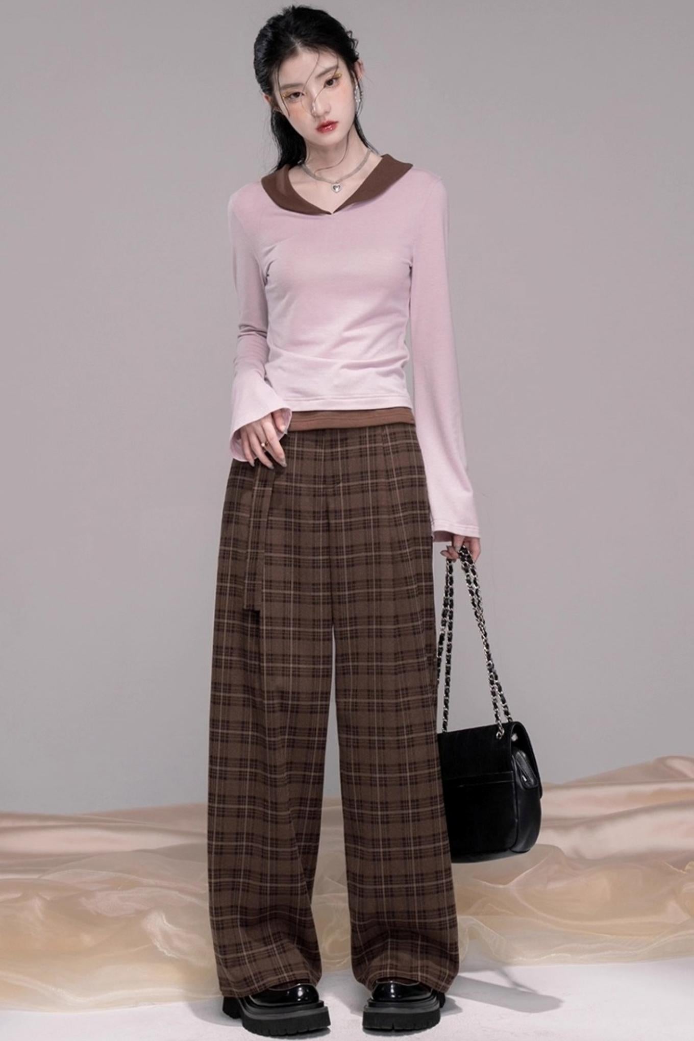 Vintage Check Wide-leg Pants