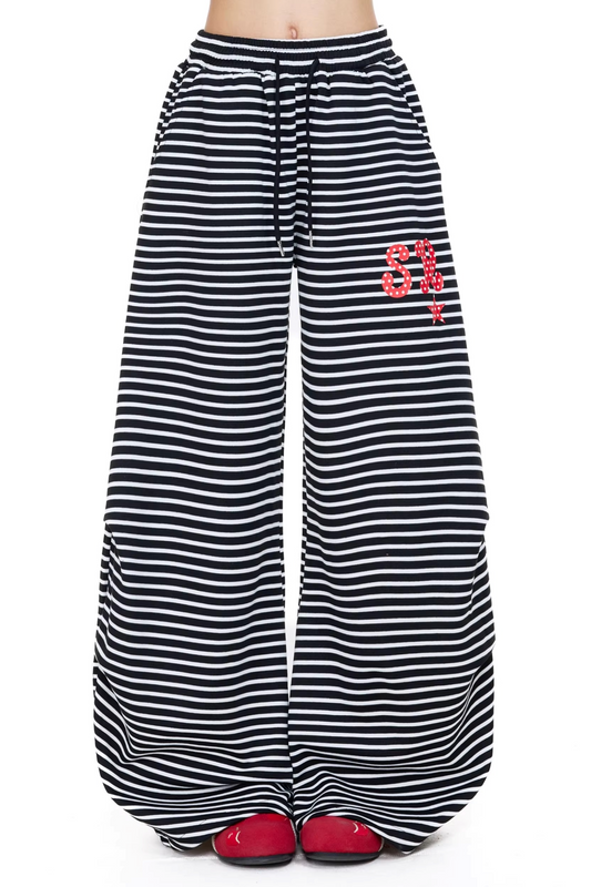 블랙 앤 화이트 스트라이프 바지