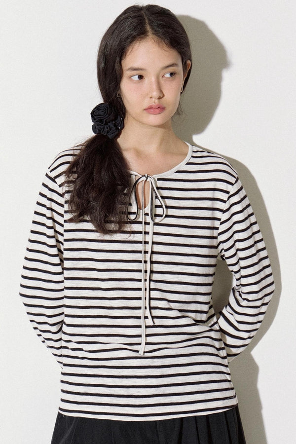 Classic Striped Bamboo Lace-Up T-Shirt