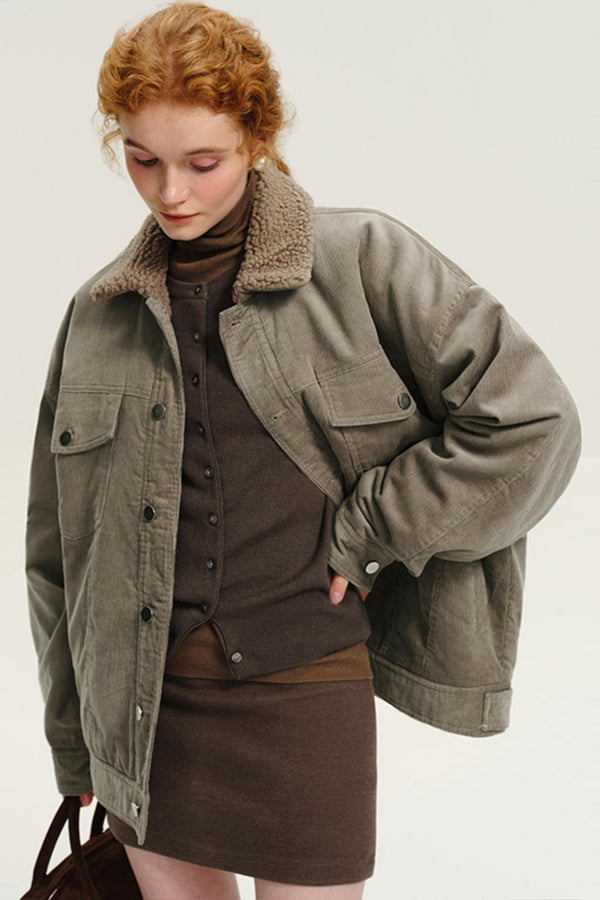 빈티지 코듀로이 양모 라펠 코트 