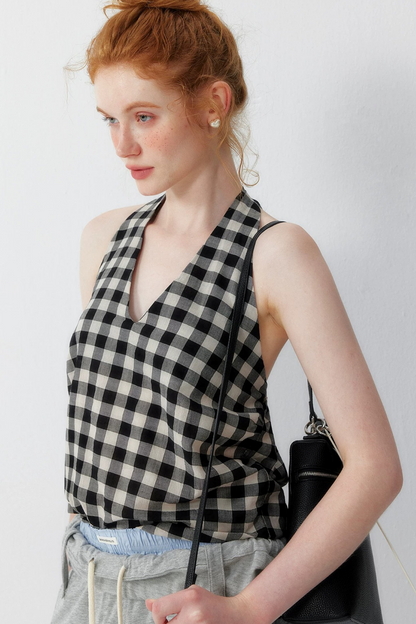 Cotton Plaid Halter Top