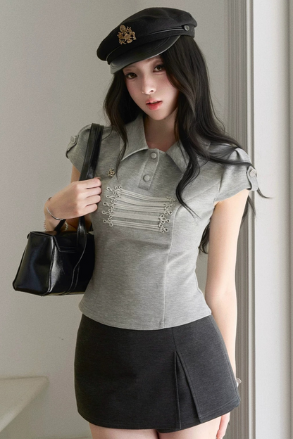 Sailor Collar Short Sleeved Top