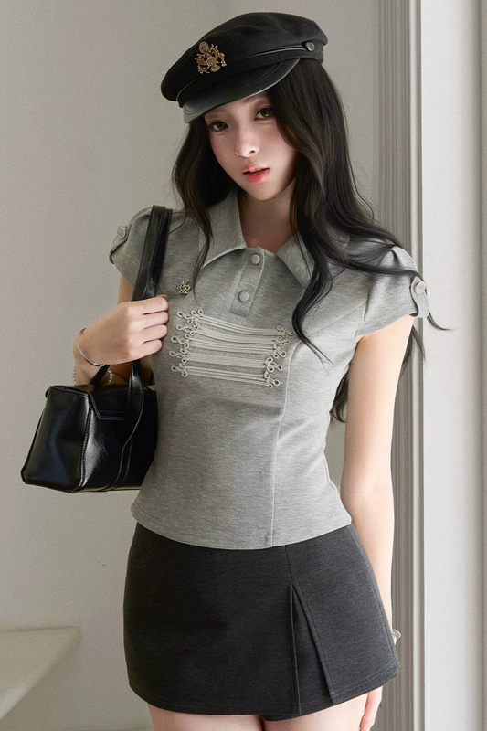 Sailor Collar Short Sleeved Top