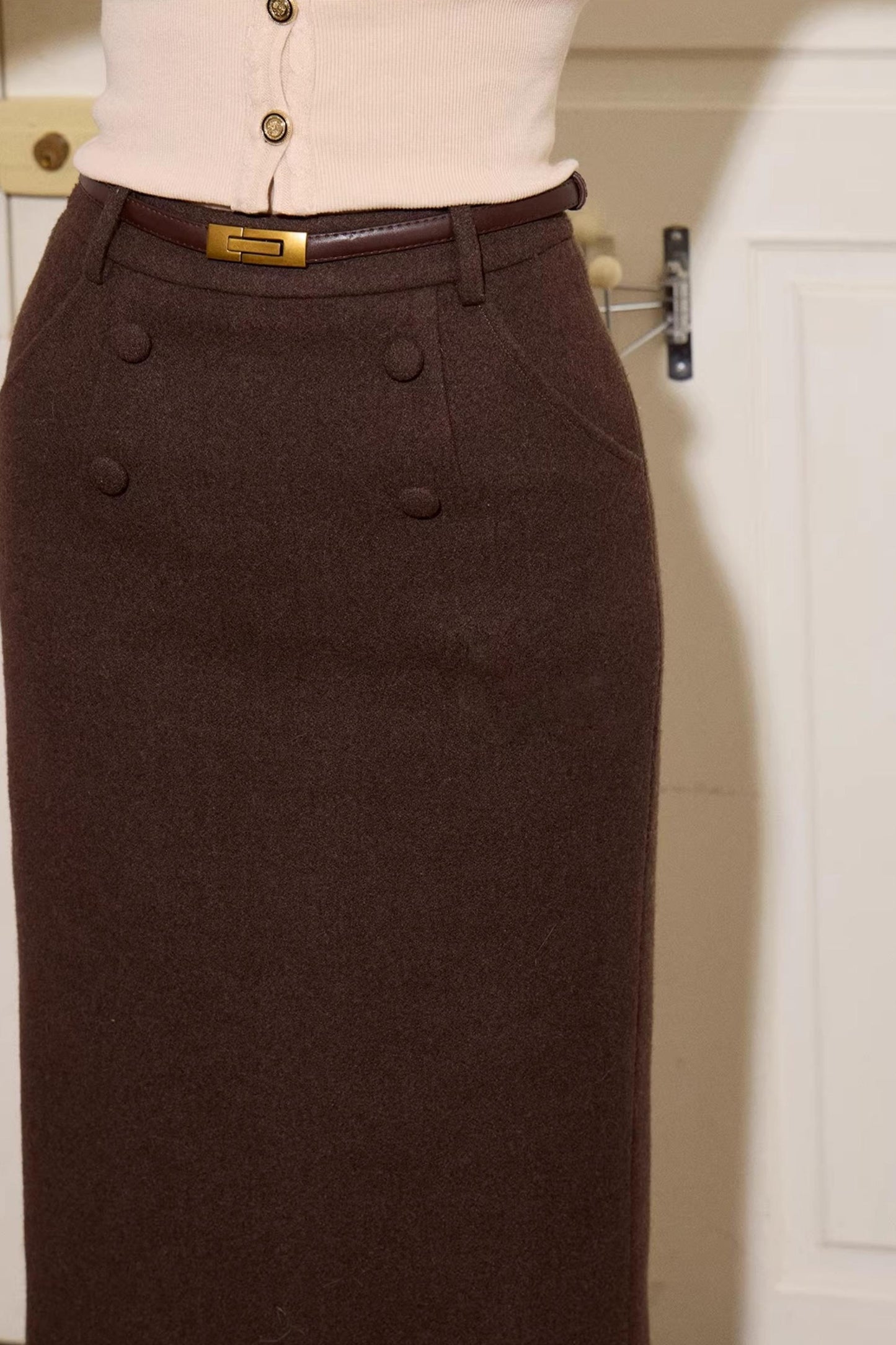 Wool Blend Cigarette Skirt