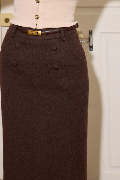Wool Blend Cigarette Skirt