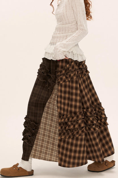 Patchwork Plaid Long Skirt