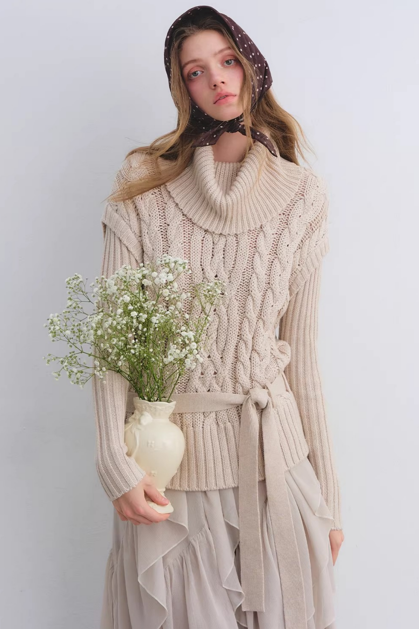 Wool Blend Cable Knit Sweater