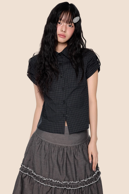Plaid Retro Short Blouse Set-Up