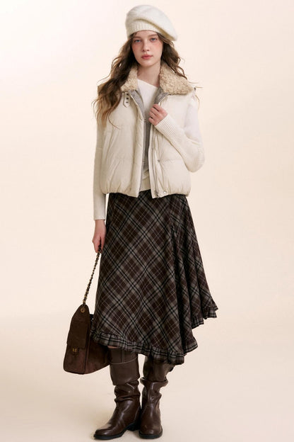 Irregular Ruffled Plaid Skirt