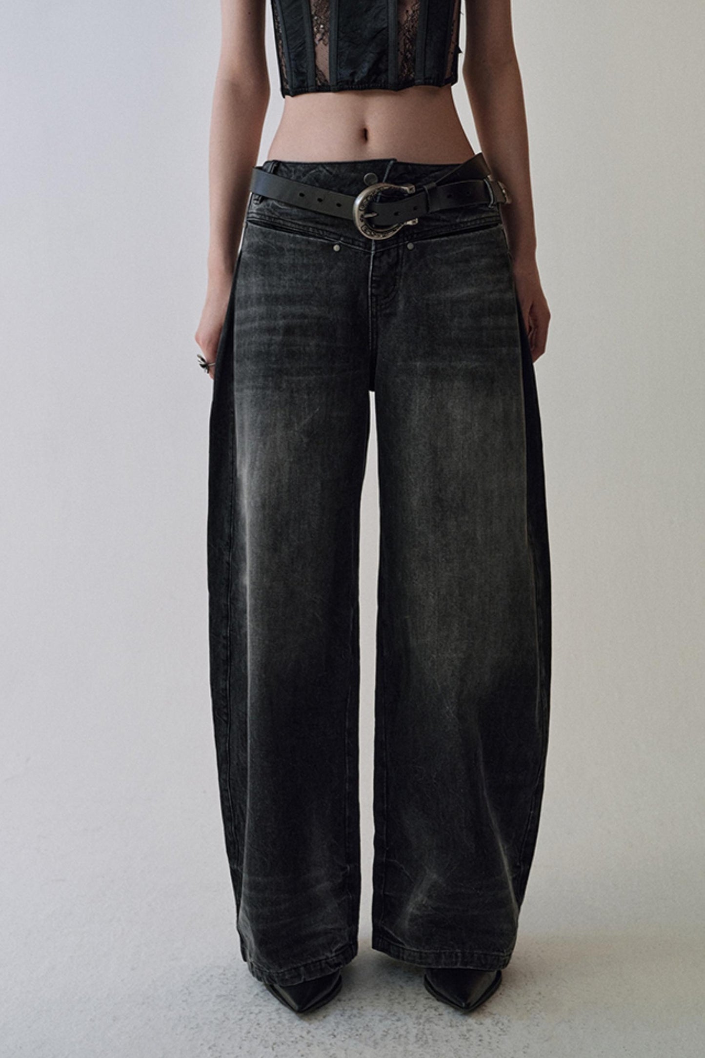 Gray Black Straight Leg Jeans Pants