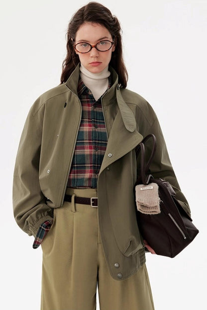 Functional Style Stand Collar Short Jacket