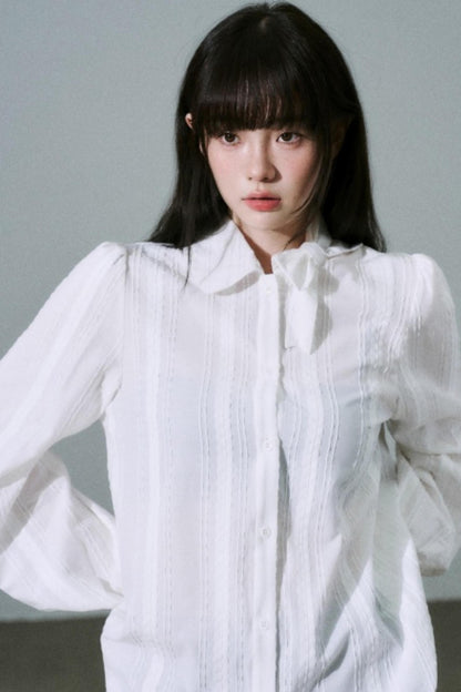 Sheer Cotton Bowknot Shirt