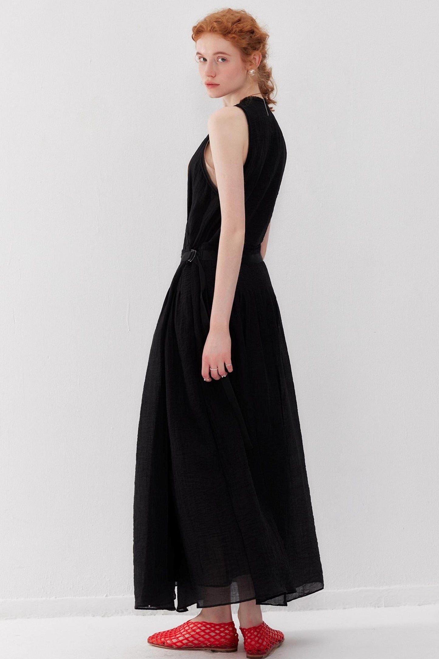 French Lace-Up Maxi Dress