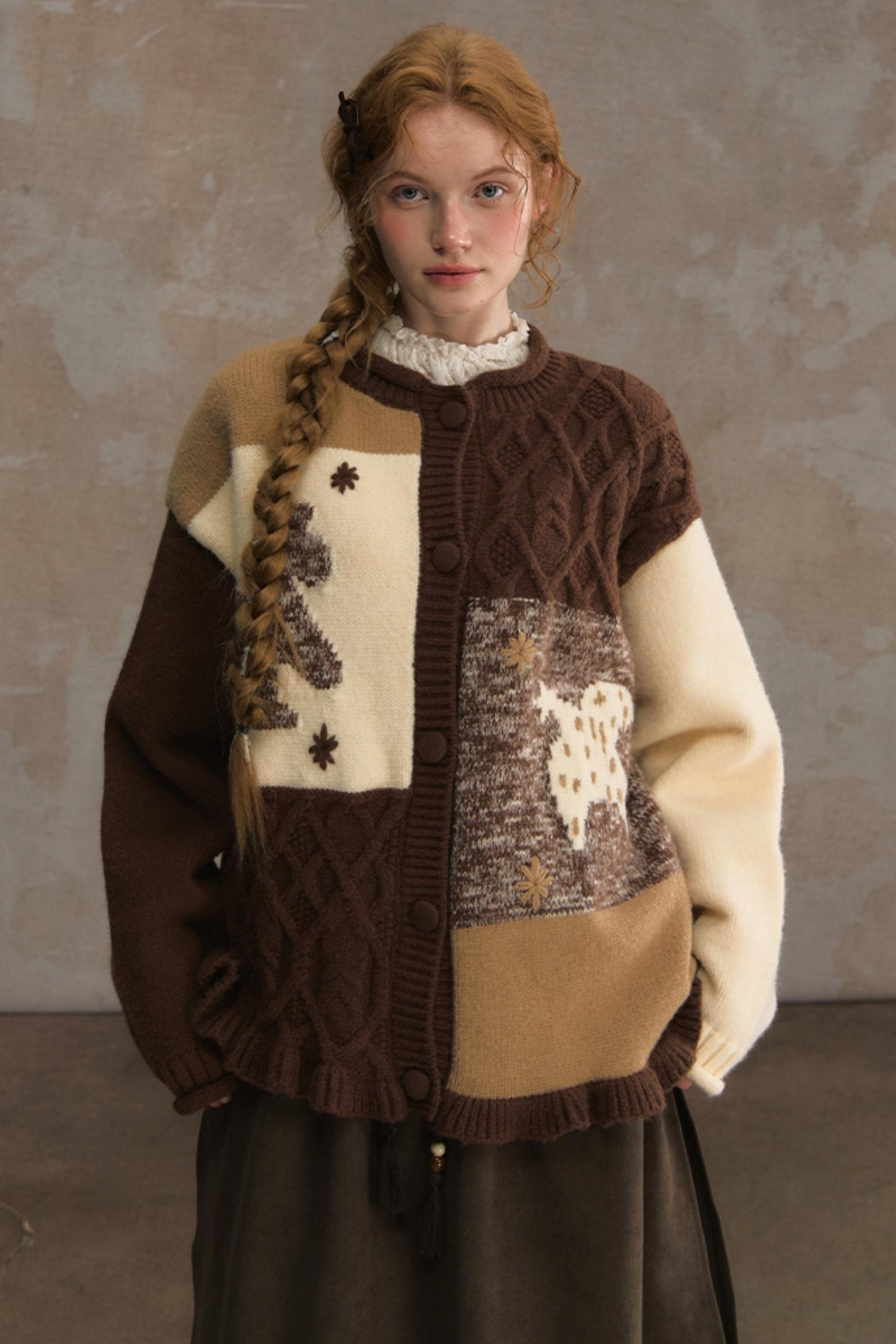 Soft Vintage Crew Neck Cardigan & Scarf Set-Up