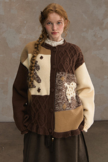 Soft Vintage Crew Neck Cardigan & Scarf Set-Up