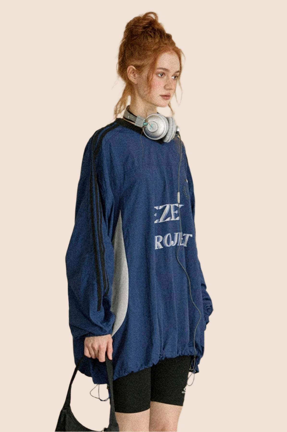 EZEK American Vintage Gestreifte Ärmel Nähte Kontrast Lange Ärmel Pullover Sweatshirt Damen Lose Beiläufige Design Sense Top Trendy