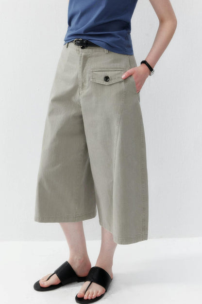 Smoky Gray Cotton Wide-Leg Cargo Pants