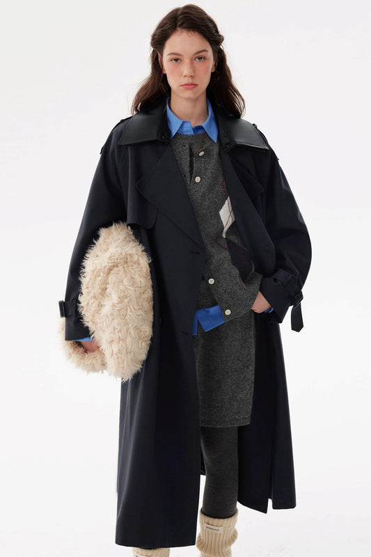 Patchwork Waist Tie-Up Tencel Cotton Trench Coat