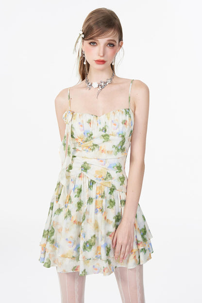 Floral Elegance Shrink-Waist Cami Dress