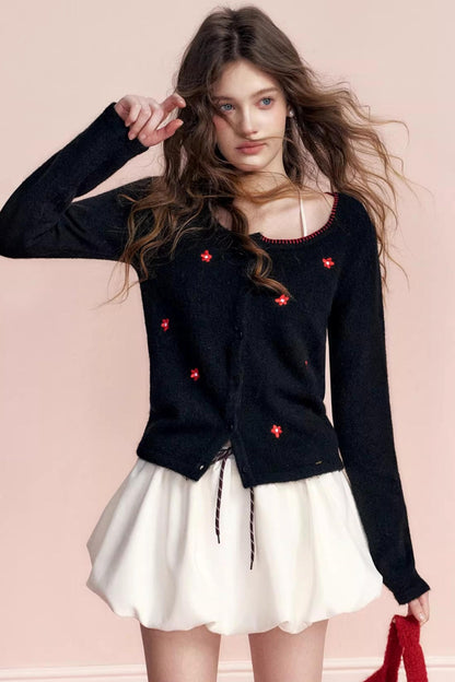 Color-Blocked Velvet Wool Cardigan