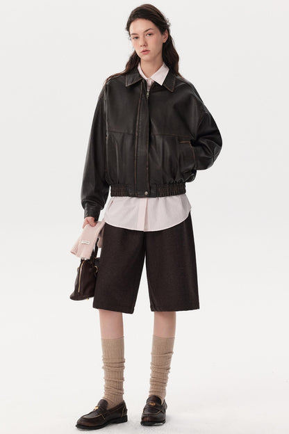 Retro Distressed Leather Jacket