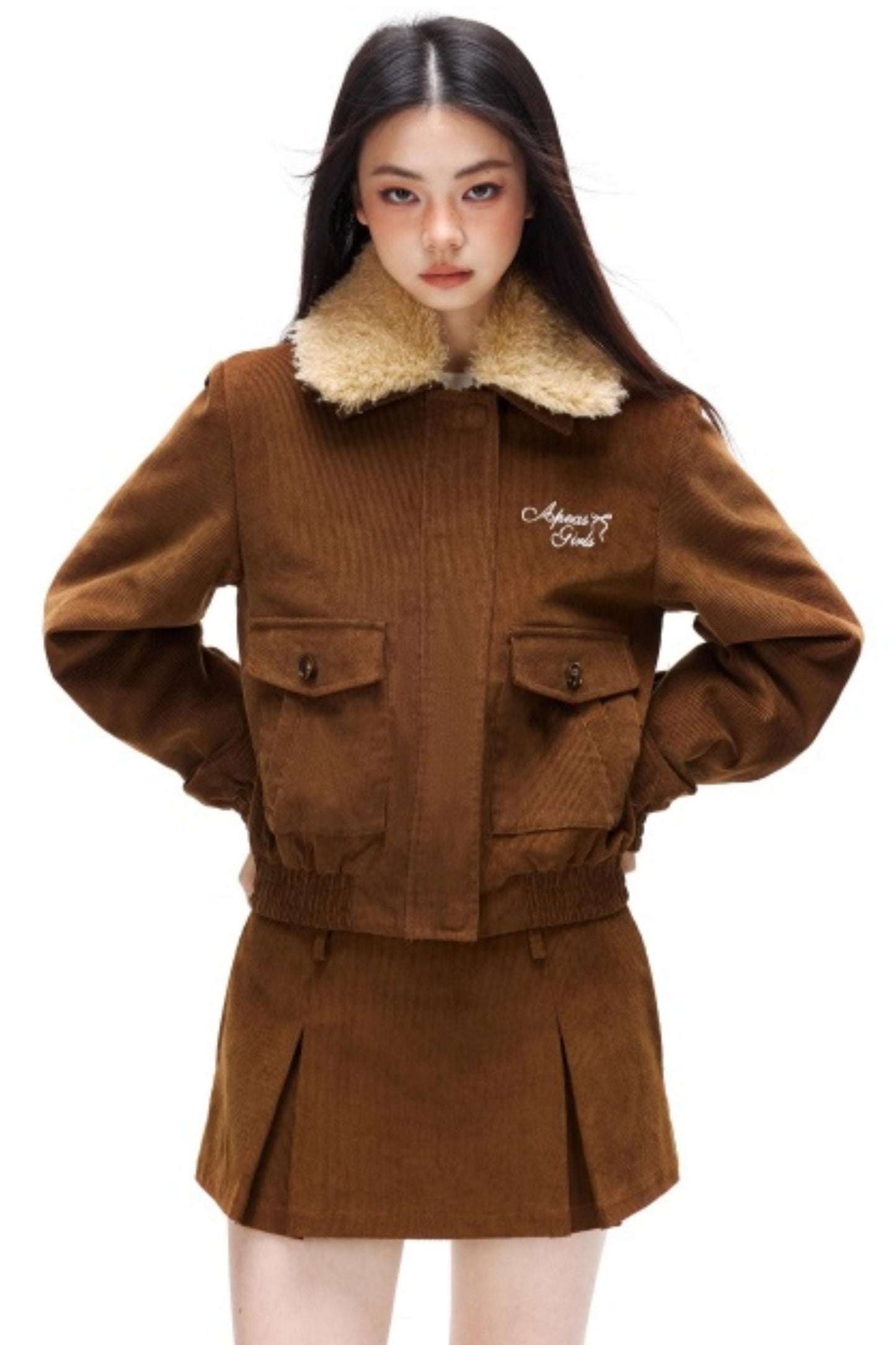 Retro Corduroy Jacket Skirt Set