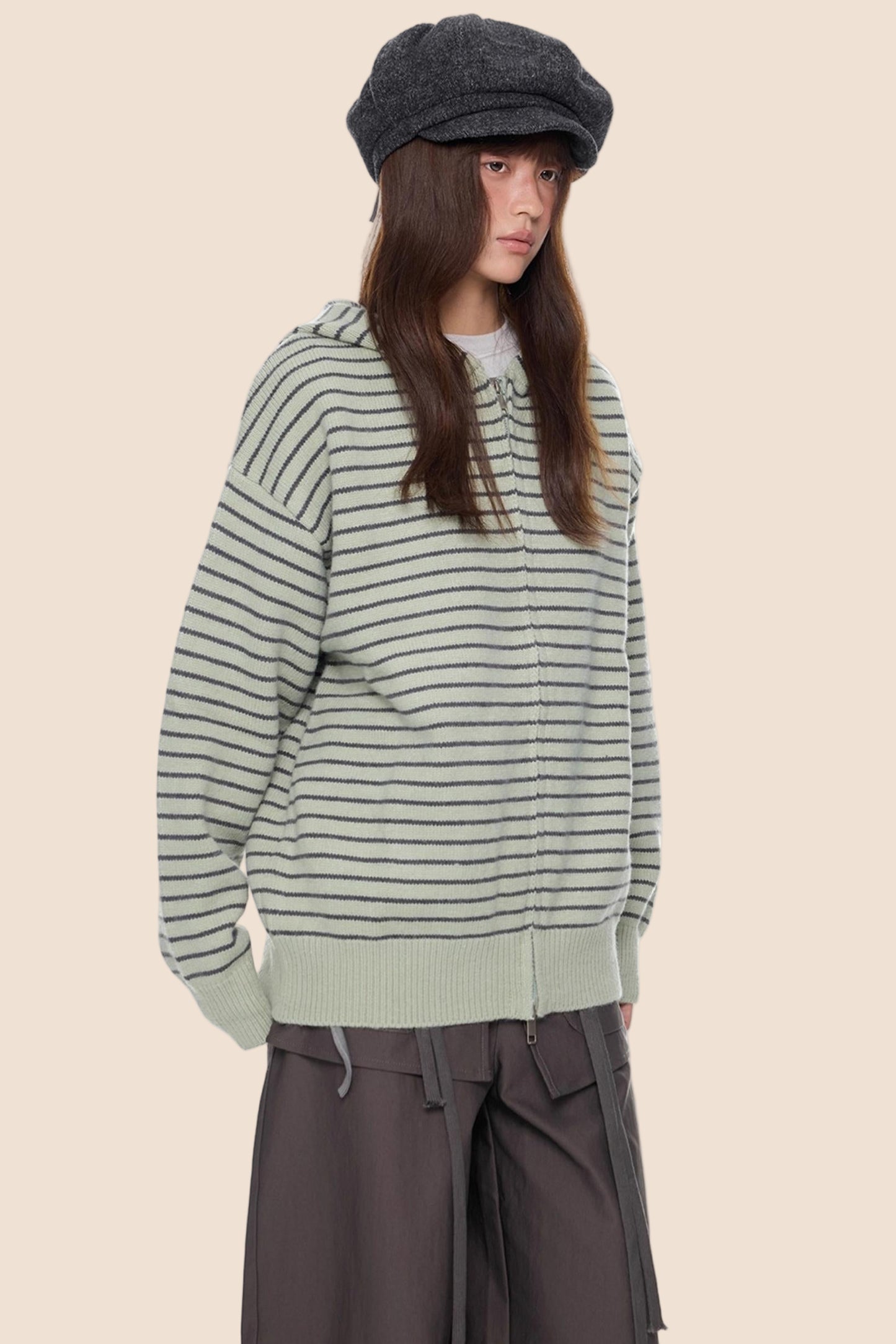 Color-Block Striped Knit Cardigan