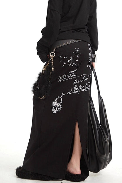 Vintage Cross Print Straight Skirt